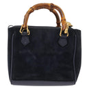 GUCCI Bamboo Hand Bag Suede 2way Navy Gold 007 1793 0238 Auth ep12682-3