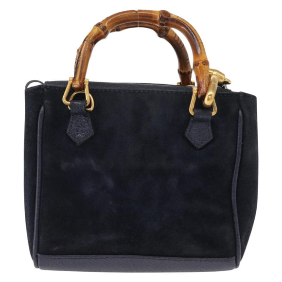 GUCCI Bamboo Hand Bag Suede 2way Navy Gold 007 1793 0238 Auth ep12682