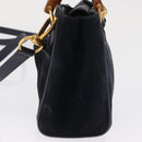 GUCCI Bamboo Hand Bag Suede 2way Navy Gold 007 1793 0238 Auth ep12682-4