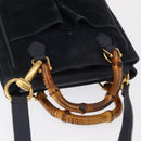 GUCCI Bamboo Hand Bag Suede 2way Navy Gold 007 1793 0238 Auth ep12682-6