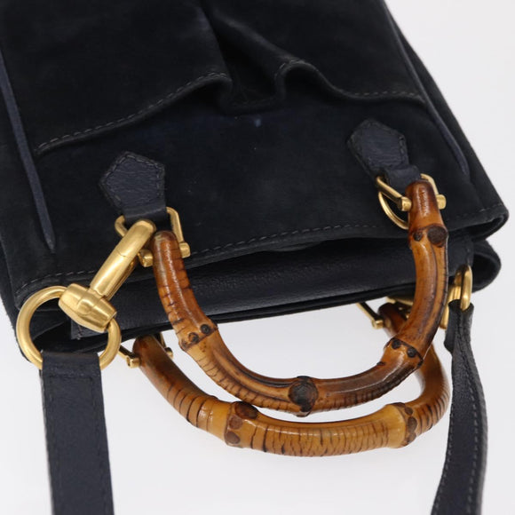 GUCCI Bamboo Hand Bag Suede 2way Navy Gold 007 1793 0238 Auth ep12682