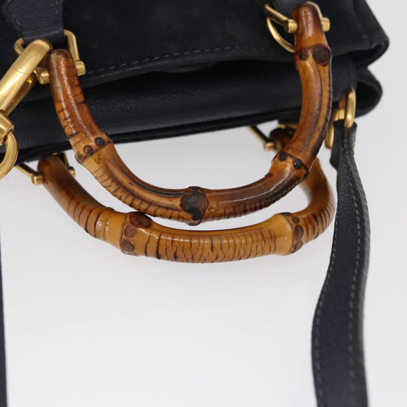 GUCCI Bamboo Hand Bag Suede 2way Navy Gold 007 1793 0238 Auth ep12682