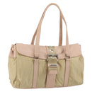 PRADA Tote Bag Nylon Leather Beige Silver Auth ep12684-1