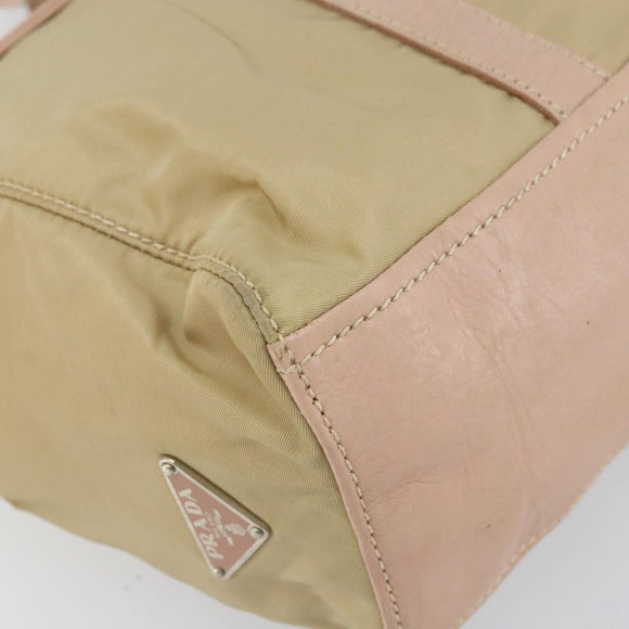 PRADA Tote Bag Nylon Leather Beige Silver Auth ep12684