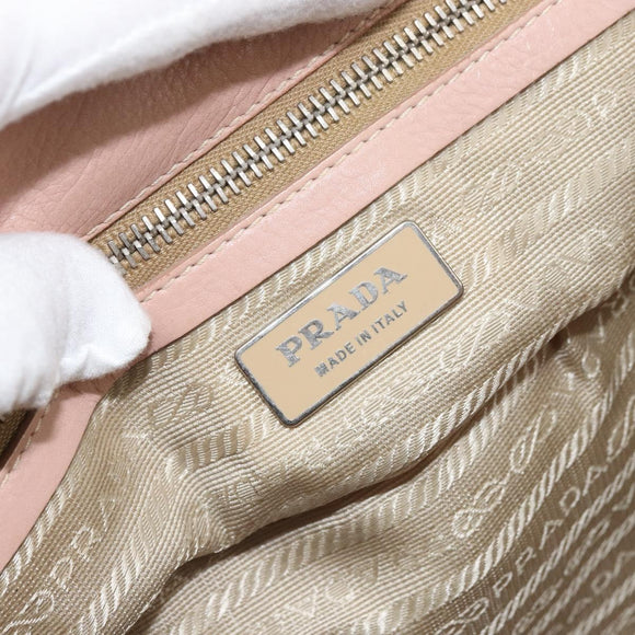 PRADA Tote Bag Nylon Leather Beige Silver Auth ep12684