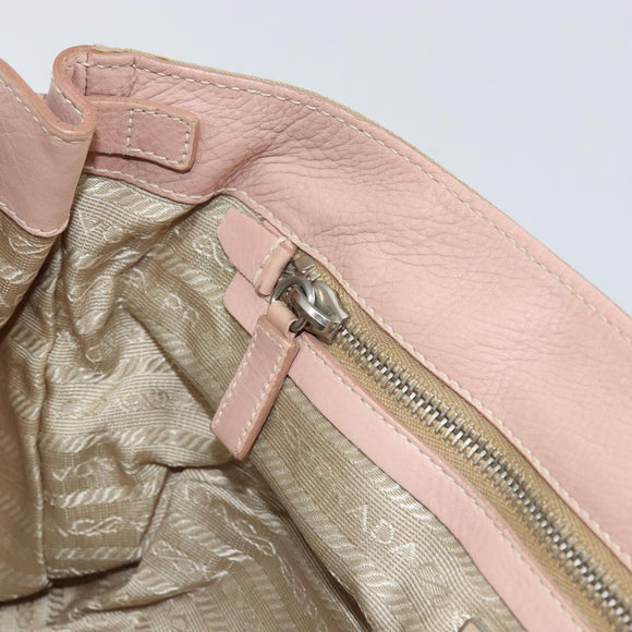 PRADA Tote Bag Nylon Leather Beige Silver Auth ep12684
