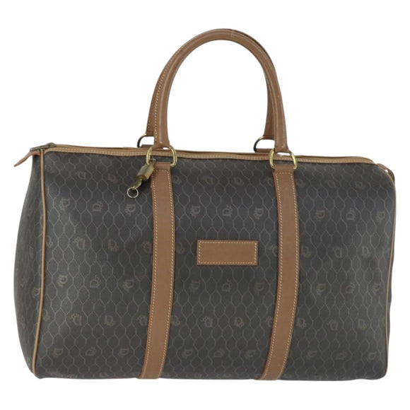 Christian Dior Honeycomb Canvas Boston Bag PVC Black Gold Auth ep12688