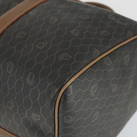 Christian Dior Honeycomb Canvas Boston Bag PVC Black Gold Auth ep12688