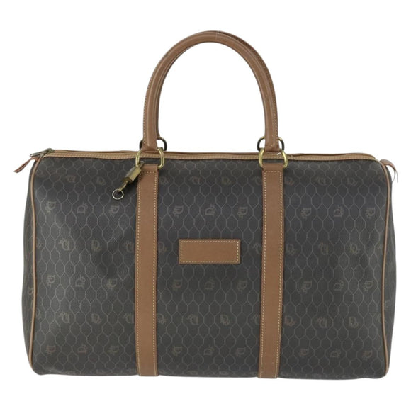 Christian Dior Honeycomb Canvas Boston Bag PVC Black Gold Auth ep12688