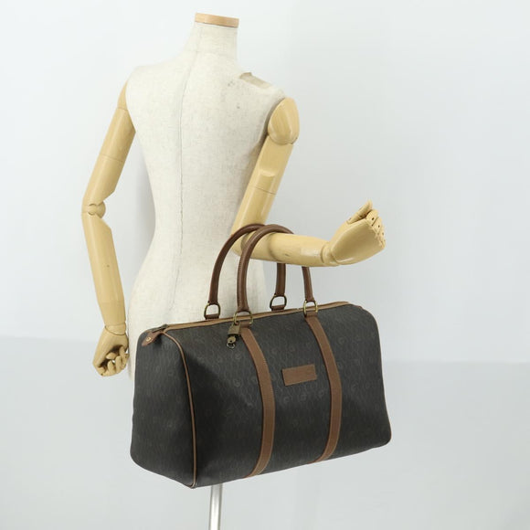 Christian Dior Honeycomb Canvas Boston Bag PVC Black Gold Auth ep12688