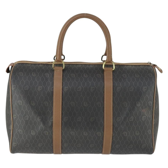 Christian Dior Honeycomb Canvas Boston Bag PVC Black Gold Auth ep12688