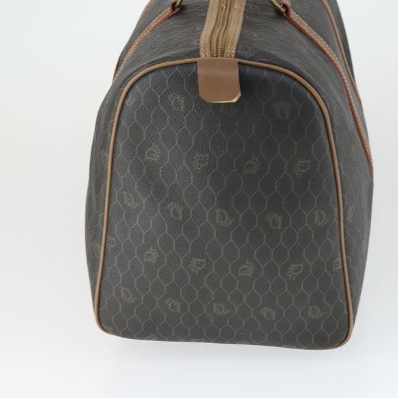 Christian Dior Honeycomb Canvas Boston Bag PVC Black Gold Auth ep12688