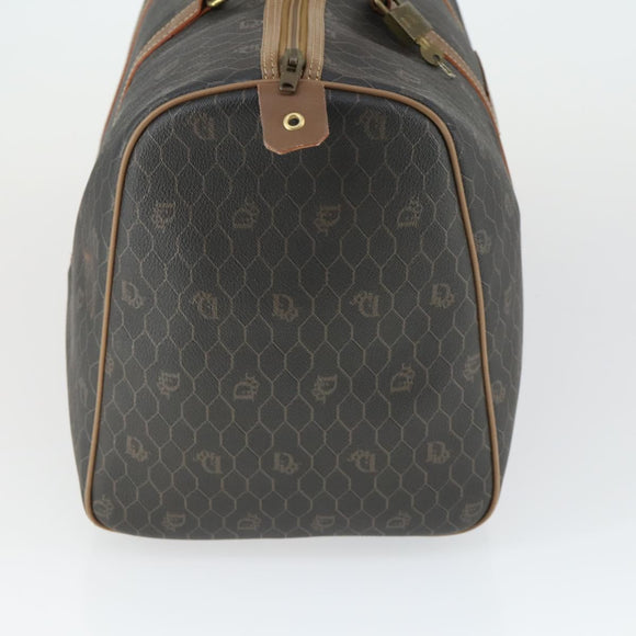 Christian Dior Honeycomb Canvas Boston Bag PVC Black Gold Auth ep12688