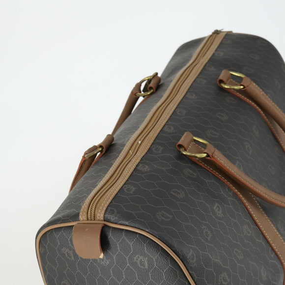 Christian Dior Honeycomb Canvas Boston Bag PVC Black Gold Auth ep12688