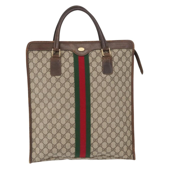 GUCCI GG Supreme Web Sherry Line Tote Bag PVC Beige Gold 010 378 Auth ep12692