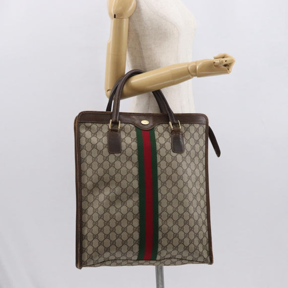 GUCCI GG Supreme Web Sherry Line Tote Bag PVC Beige Gold 010 378 Auth ep12692