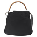 GUCCI Bamboo Hand Bag Nylon 2way Black Silver 001 1998 1577 Auth ep12695-2
