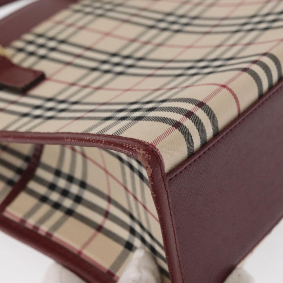 BURBERRY Nova Check Hand Bag Canvas Beige Gold Auth ep12712
