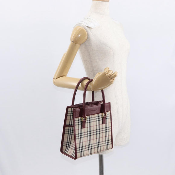 BURBERRY Nova Check Hand Bag Canvas Beige Gold Auth ep12712