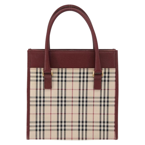 BURBERRY Nova Check Hand Bag Canvas Beige Gold Auth ep12712