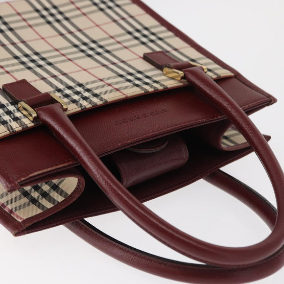 BURBERRY Nova Check Hand Bag Canvas Beige Gold Auth ep12712