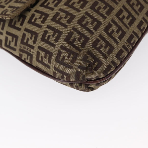 FENDI Zucchino Canvas Shoulder Bag Brown Gold Auth ep12713