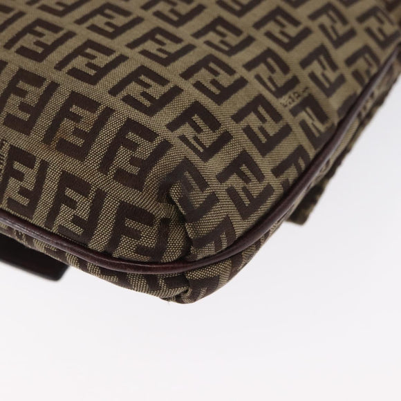 FENDI Zucchino Canvas Shoulder Bag Brown Gold Auth ep12713