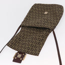 FENDI Zucchino Canvas Shoulder Bag Brown Gold Auth ep12713-18