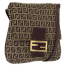 FENDI Zucchino Canvas Shoulder Bag Brown Gold Auth ep12713-1