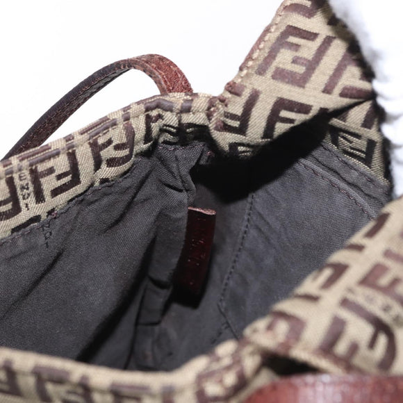FENDI Zucchino Canvas Shoulder Bag Brown Gold Auth ep12713