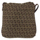 FENDI Zucchino Canvas Shoulder Bag Brown Gold Auth ep12713-3