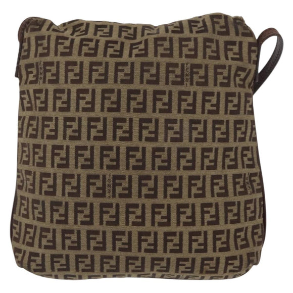 FENDI Zucchino Canvas Shoulder Bag Brown Gold Auth ep12713