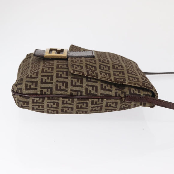 FENDI Zucchino Canvas Shoulder Bag Brown Gold Auth ep12713