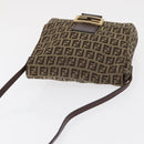 FENDI Zucchino Canvas Shoulder Bag Brown Gold Auth ep12713-6