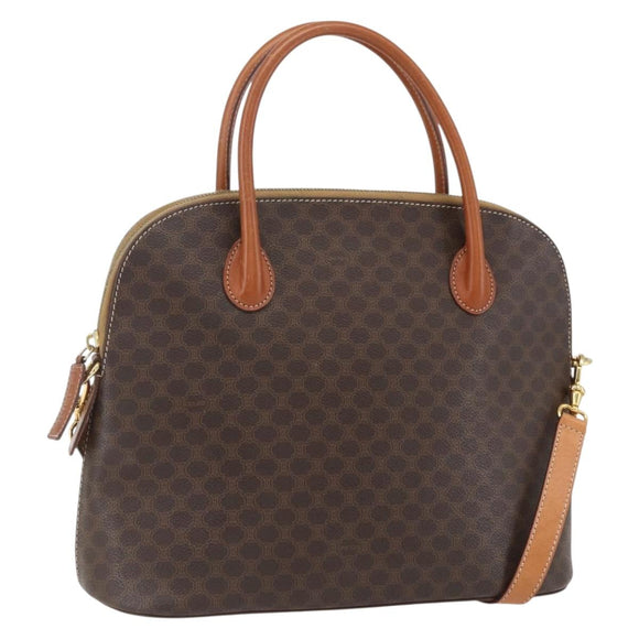 CELINE Macadam Canvas Hand Bag PVC Leather 2way Brown Gold Auth ep12721