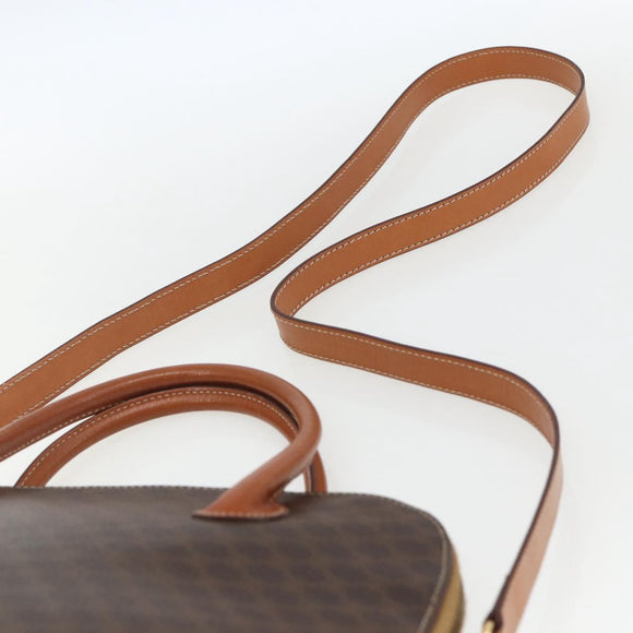 CELINE Macadam Canvas Hand Bag PVC Leather 2way Brown Gold Auth ep12721