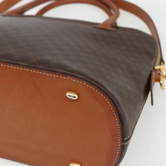 CELINE Macadam Canvas Hand Bag PVC Leather 2way Brown Gold Auth ep12721