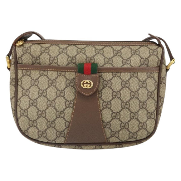 GUCCI GG Supreme Web Sherry Line Bag PVC Beige Gold 001 754 6177 Auth ep12731