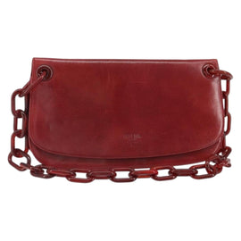 PRADA Shoulder Bag Leather Red Silver Auth ep12739