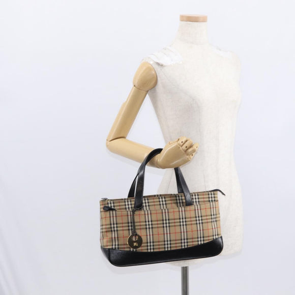 BURBERRY Nova Check Hand Bag Canvas Beige Gold Auth ep12744