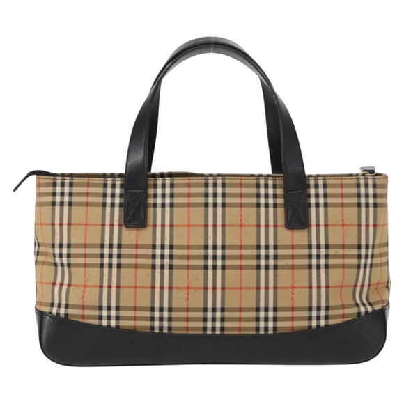 BURBERRY Nova Check Hand Bag Canvas Beige Gold Auth ep12744