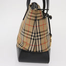 BURBERRY Nova Check Hand Bag Canvas Beige Gold Auth ep12744-5