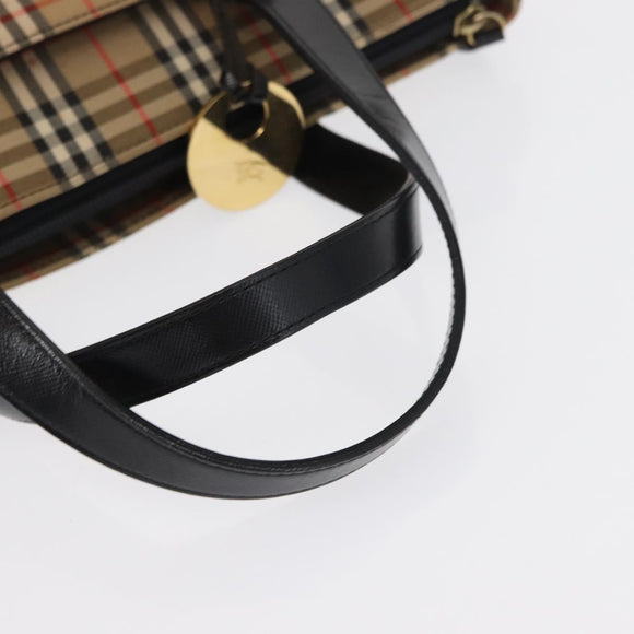 BURBERRY Nova Check Hand Bag Canvas Beige Gold Auth ep12744