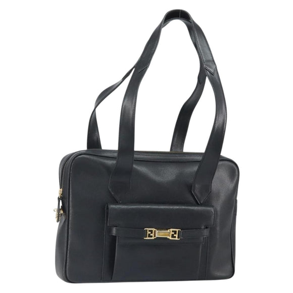 FENDI Tote Bag Leather Black Gold Auth ep12747