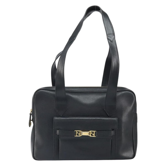 FENDI Tote Bag Leather Black Gold Auth ep12747
