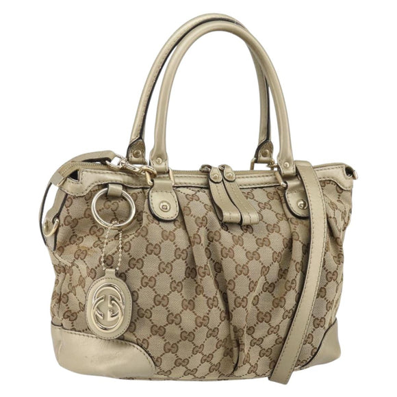 GUCCI GG Canvas Hand Bag 2way Beige Gold 247902 Auth ep12749