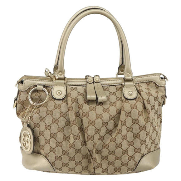 GUCCI GG Canvas Hand Bag 2way Beige Gold 247902 Auth ep12749