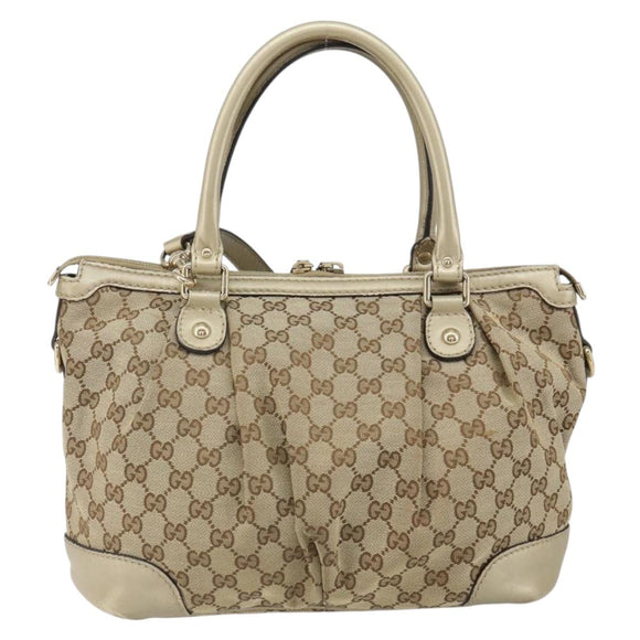 GUCCI GG Canvas Hand Bag 2way Beige Gold 247902 Auth ep12749