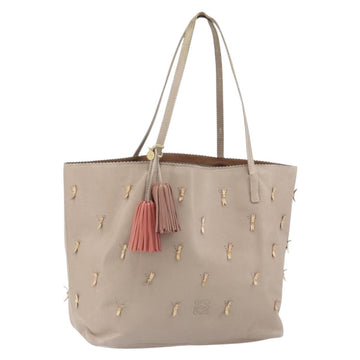 LOEWE Tote Bag Leather Gray Gold Auth ep12755