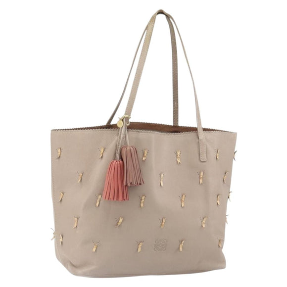 LOEWE Tote Bag Leather Gray Gold Auth ep12755